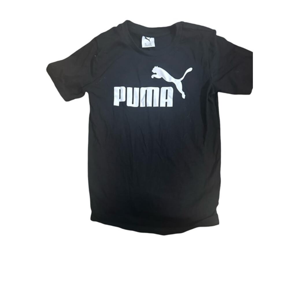 Puma Boys T-Shirt Size 8 Black White Logo  Tee